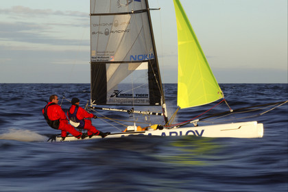 03_3219D © Th.Martinez,STOCKHOLMSWEDEN10 07 03-Archipelago Raid (2003).Leg 4, way back from Finland to Sweden. Lisa and Neal McDonald on ASSA ABLOY full speed.