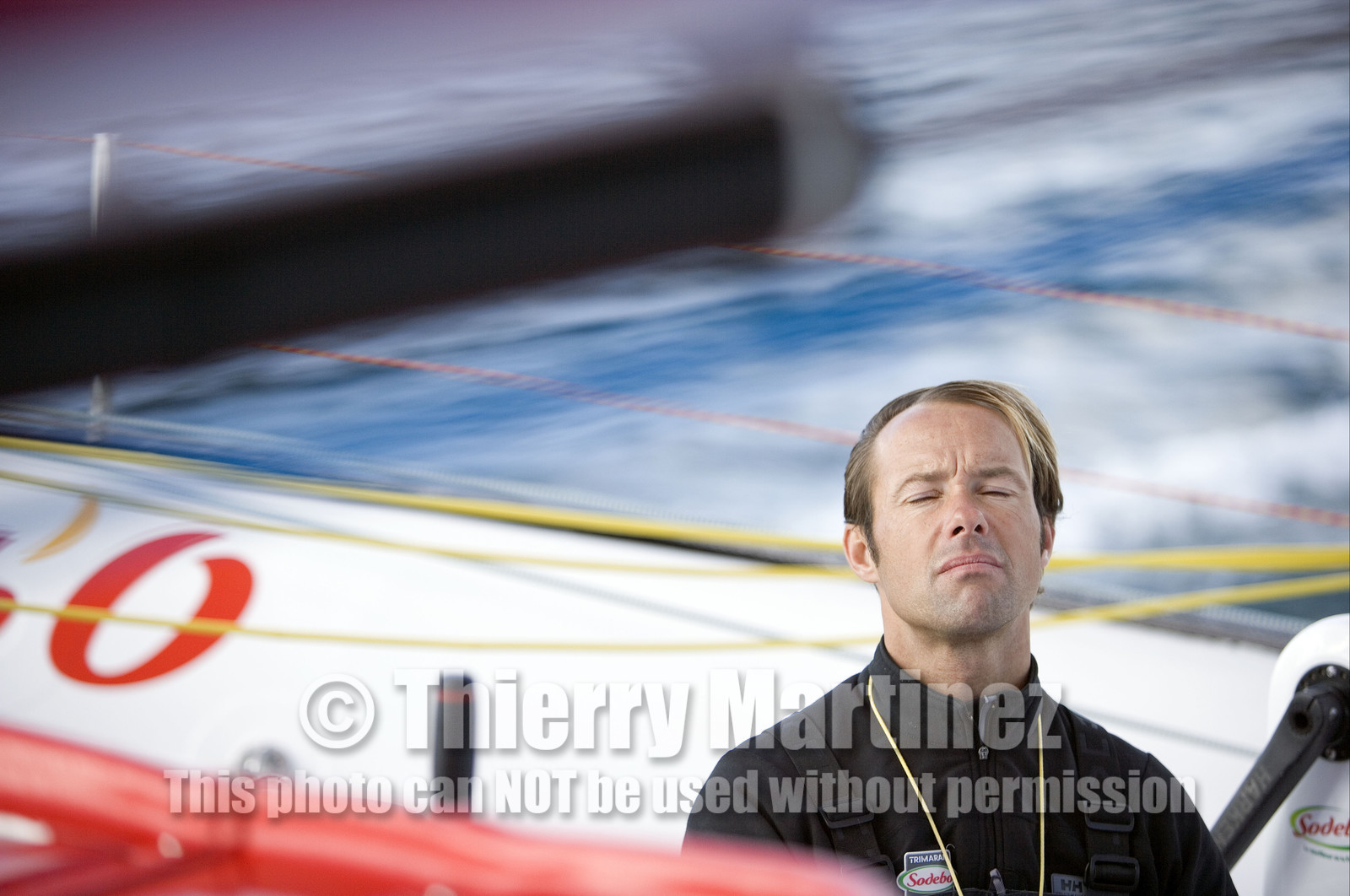 Thomas Coville(FRA) training on board trimaran SODEB'O for 2006 Route du Rhum.