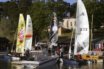 03_3206D © Th.Martinez,Mariehamn  Finland, 10 07 03-Archipelago Raid (2003). .Boats ready for retsart in Mariehamn (FIN) , to Fejan (SWE)