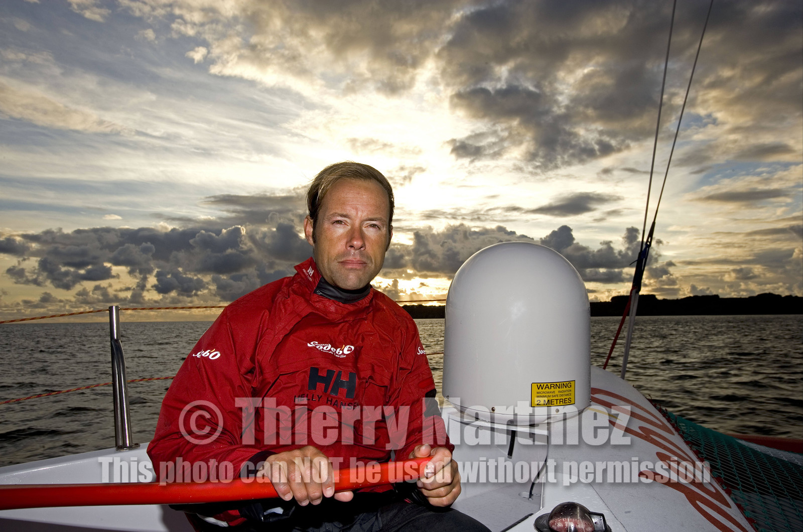Thomas Coville(FRA) training on board trimaran SODEB'O for 2006 Route du Rhum.