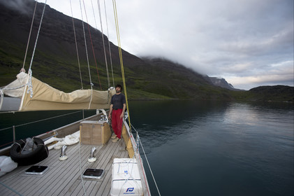 Schooner LA LOUISE sailing on west coast of Greenland.