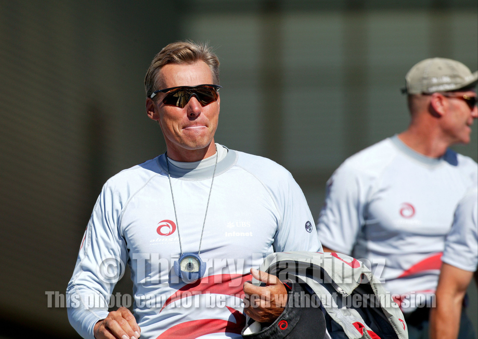 03_0924D © Th.Martinez  Auckland   New Zealand. 16 02 03 America's Cup Day 2.Alinghi (SUI64) vs Team New Zealand (NZL82) Jochen Schuemann on his to board SUI64. for race day 2