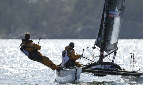 03_3065D © Th.Martinez,STOCKHOLM ARCHIPELAGO SWEDEN, 8 07 03-Archipelago Raid (2003)  Day 1..TIDERMANS   Anders Lewander (SWE)- at the helm and Calle Hendix (SWE)