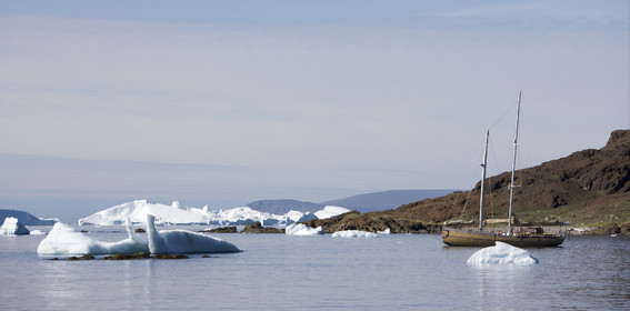 Schooner LA LOUISE sailing on west coast of Greenland.
