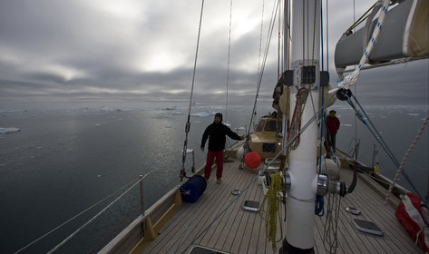 Schooner LA LOUISE sailing on west coast of Greenland.