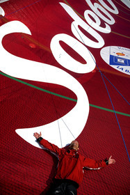 Thomas Coville(FRA) training on board trimaran SODEB'O for 2006 Route du Rhum.