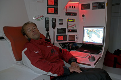 Thomas Coville(FRA) training on board trimaran SODEB'O for 2006 Route du Rhum.