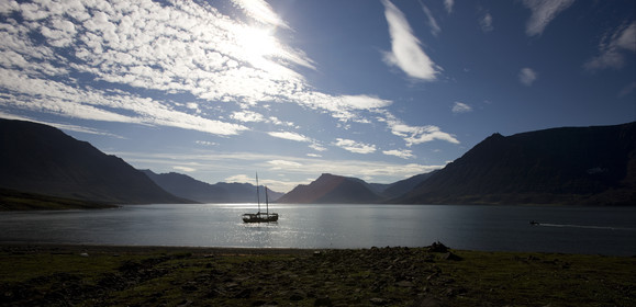 Schooner LA LOUISE sailing on west coast of Greenland.