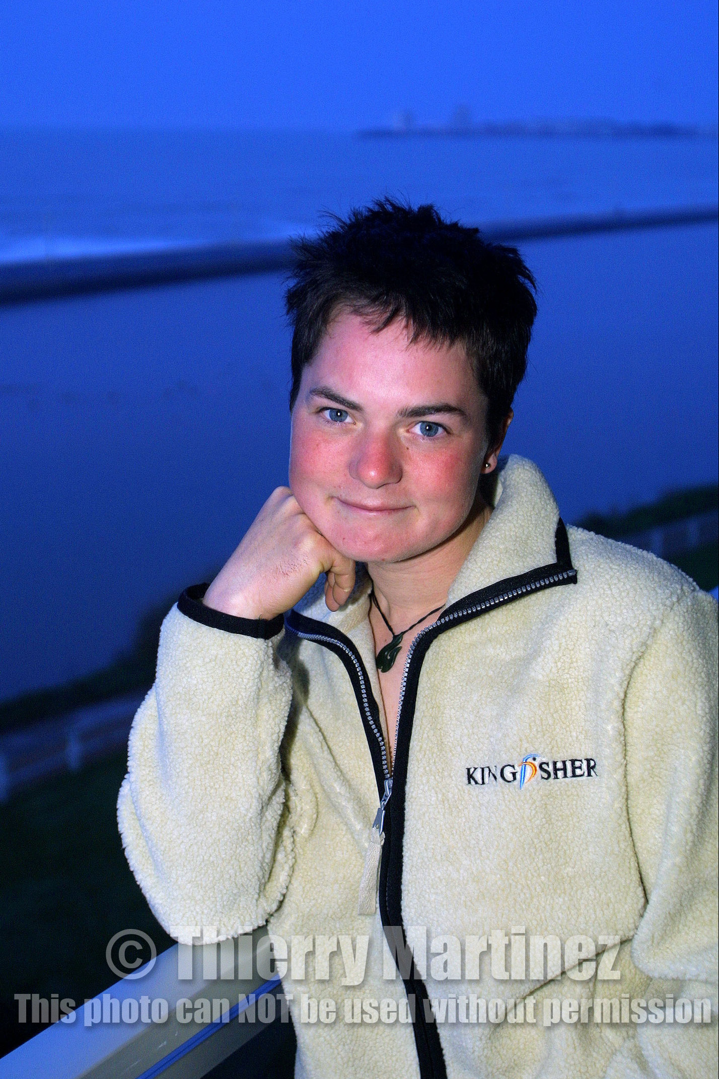 ©ThMartinez. Vendee Globe Finish..Monday 12th February 2001, 8H00(french time). First brea for .Ellen MacArthur (UK) after her arrival (second) in Vendee Globe .(single handed sailing race around the world).