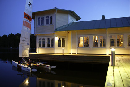 03_3174D © Th.Martinez,STOCKHOLM SWEDEN, 8 07 03-Archipelago Raid (2003).Nynäshamn..Stop in first HQ. JOBMAN's cat at the pontoon of Nynäs-havsbad hotel