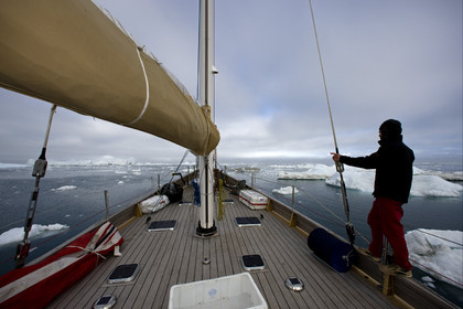 Schooner LA LOUISE sailing on west coast of Greenland.