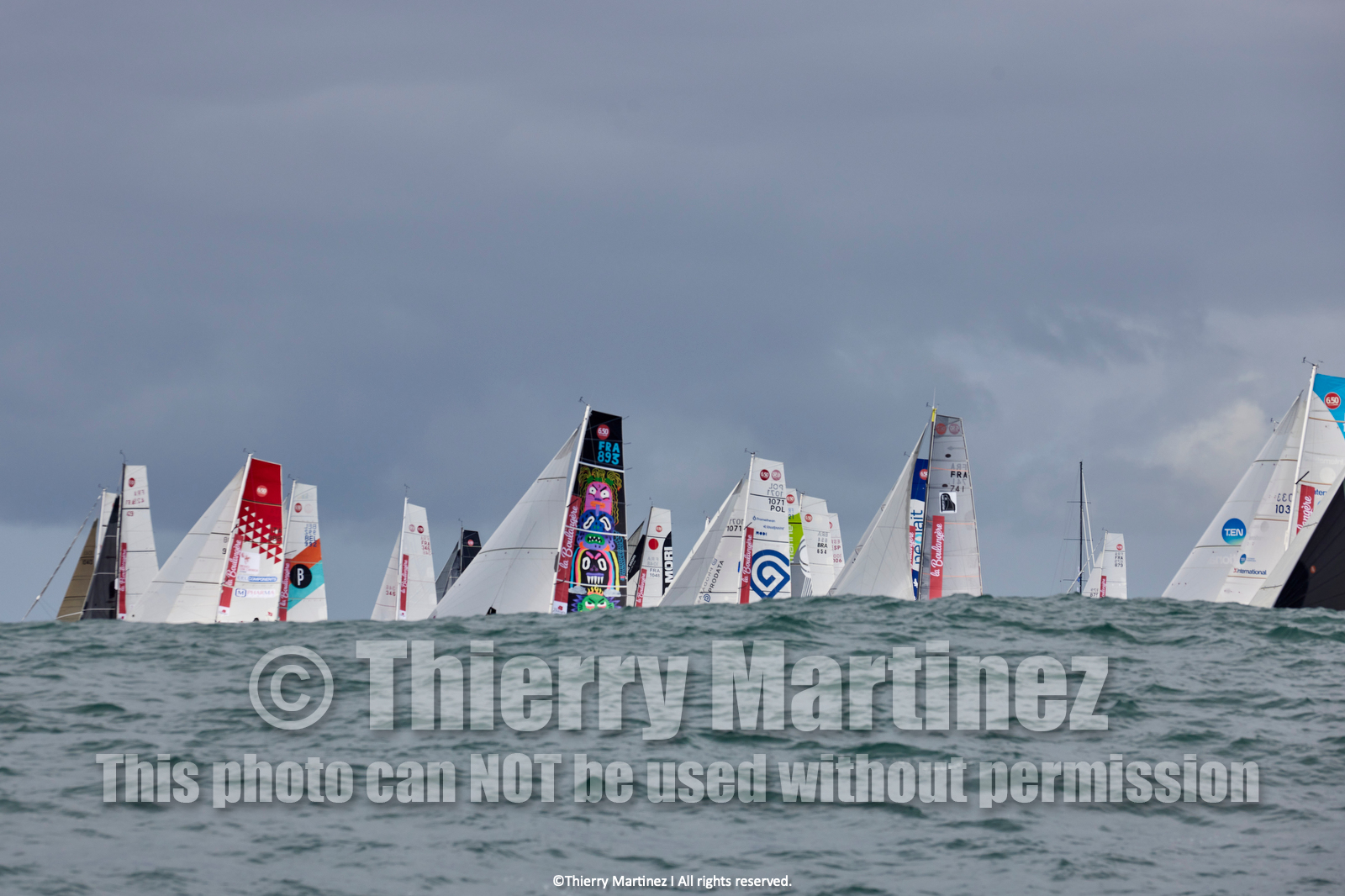 23_21836   © Thierry Martinez. LES SABLES D'OLONNE, 85 - FRANCE 25 septembre 2023.Départ MINI TRANSAT 2023. Départ du Dimanche 24 septembre retardé au Lundi 25 Sept .Les Sables d’Olonne (FRA)    Santa Cruz de la Palma ( Canaries)    St François ( Guadeloupe): 4050 NM.