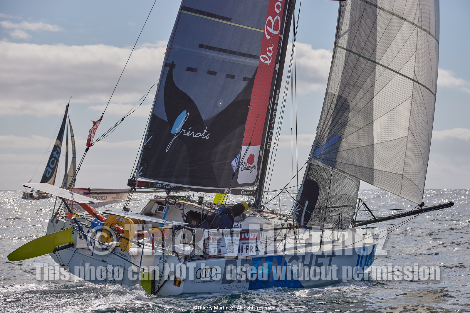 23_22298   © Thierry Martinez. LES SABLES D'OLONNE, 85 - FRANCE 25 septembre 2023.Départ MINI TRANSAT 2023. Départ du Dimanche 24 septembre retardé au Lundi 25 Sept .Les Sables d’Olonne (FRA)    Santa Cruz de la Palma ( Canaries)    St François ( Guadeloupe): 4050 NM.