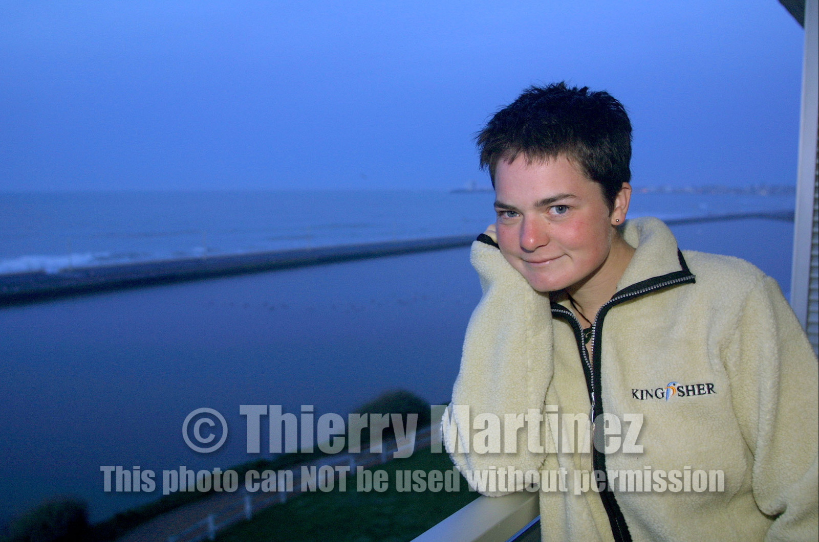 ©ThMartinez. Vendee Globe Finish..Monday 12th February 2001, 8H00(french time). First brea for .Ellen MacArthur (UK) after her arrival (second) in Vendee Globe .(single handed sailing race around the world).