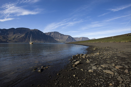 Schooner LA LOUISE sailing on west coast of Greenland.