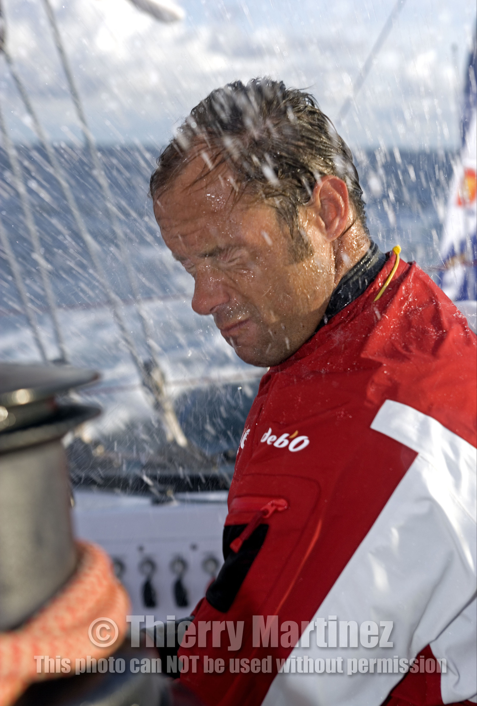 Thomas Coville(FRA) training on board trimaran SODEB'O for 2006 Route du Rhum.